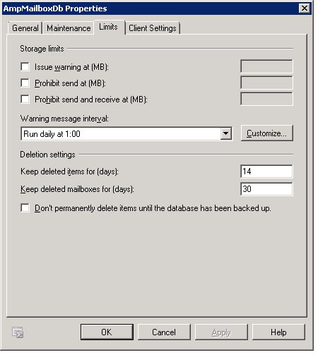 Storage limit. Keep deleted Mailboxes Exchange 2010. Resources/DB.properties.