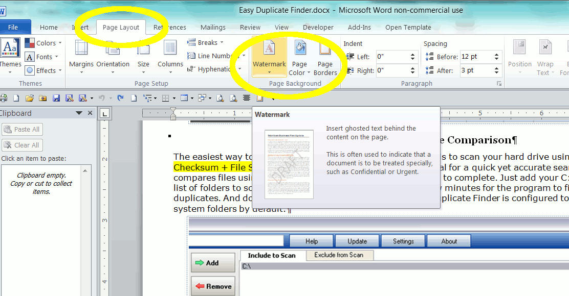 watermark for word 2010