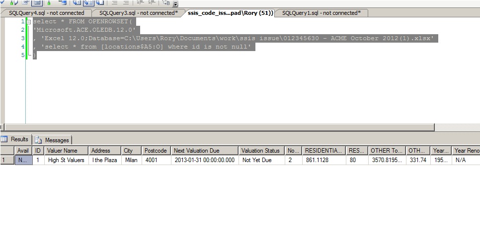 Solved: using OPENROWSET to query multiple tabs in an xlsx file from ...