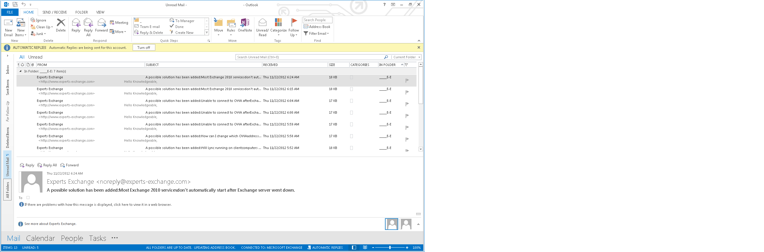 outlook bold unread messages