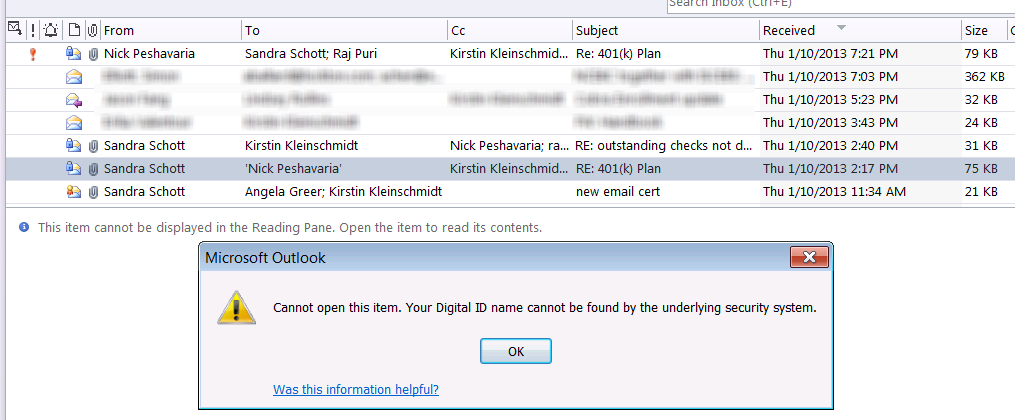 Microsoft Office Outlook Cannot Open This Item Your Digital Id