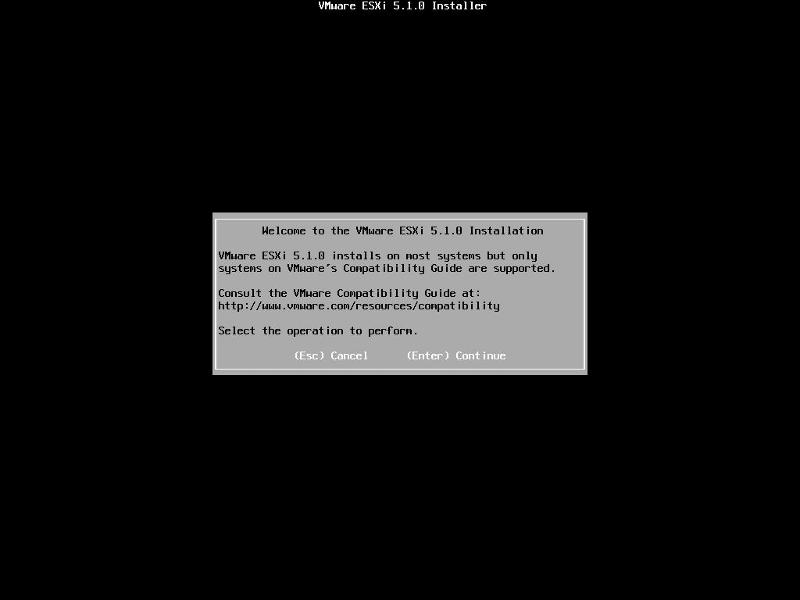 Welcome to the VMware ESXi 5.1.0 Installation screen