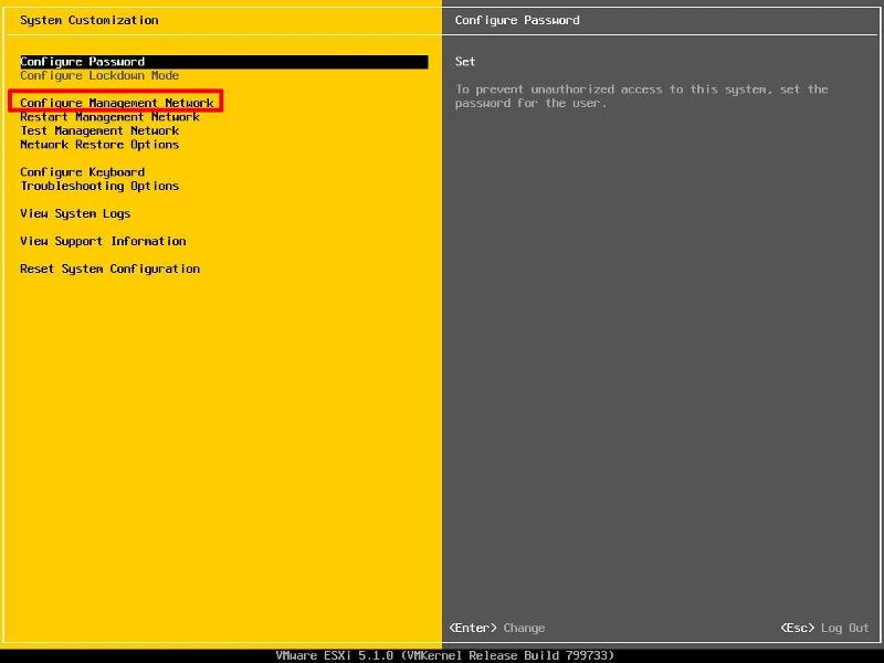 Customize System > Configure Management Network