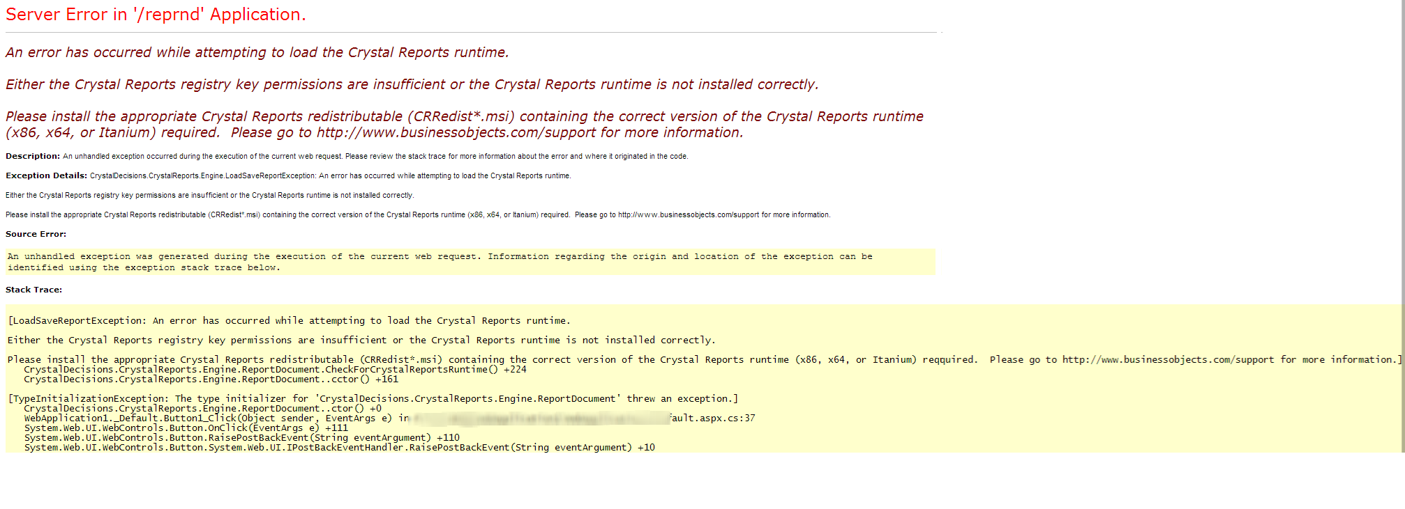 sap crystal reports runtime 64 setup error