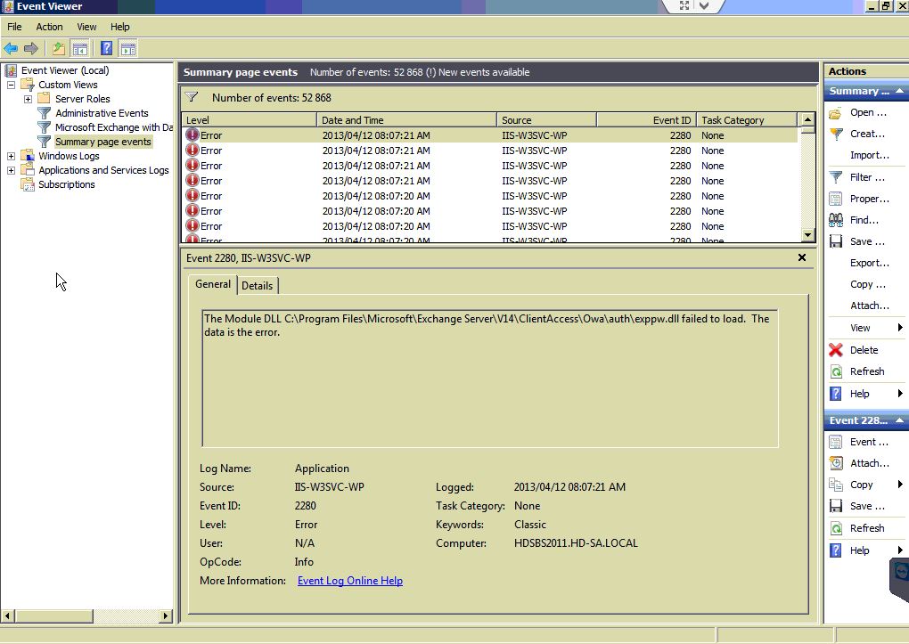 event id 2302 iis w3svc wp