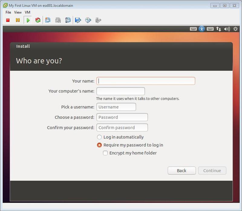 Ubuntu Installation Enter username, computer name, password