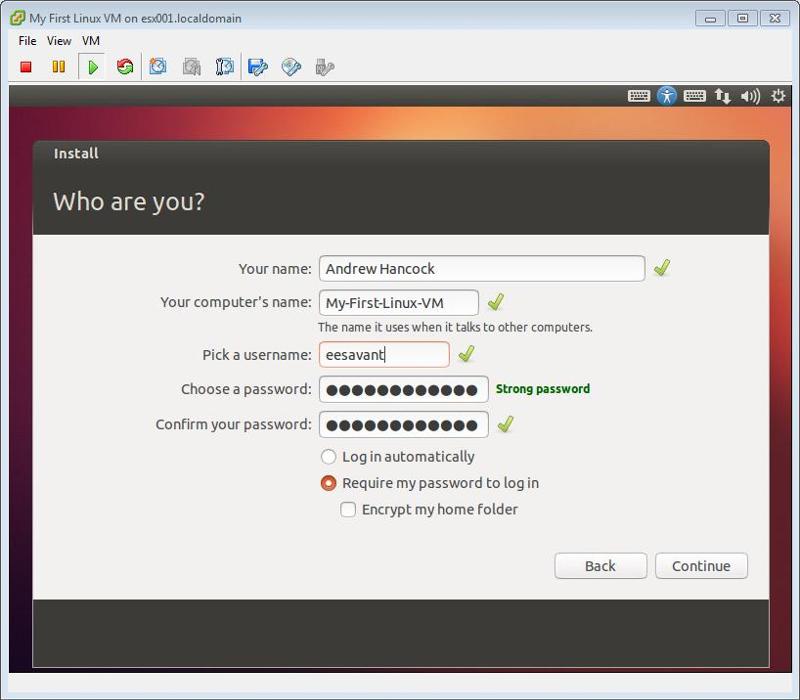 Ubuntu Installation Enter username