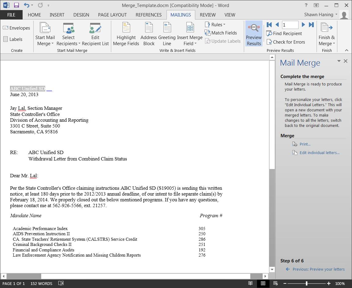 Solved: Office 2013 - Excel to Word mail merge - each record saves as