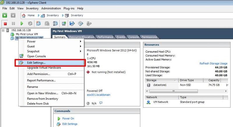 VM - Edit Settings