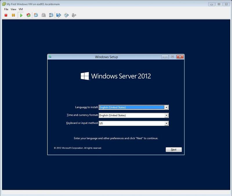 Windows 2012 Installation - Select Language and Keyboard