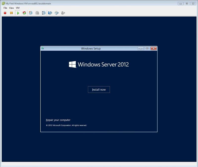 Windows 2012 Installation - Click Install