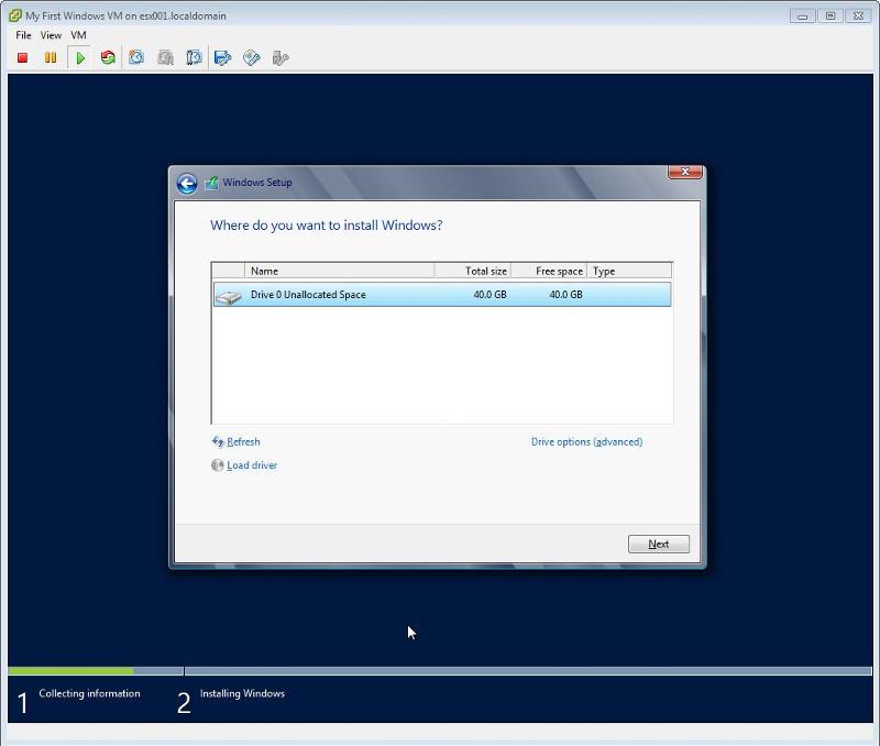 Windows 2012 Installation - Select Disk