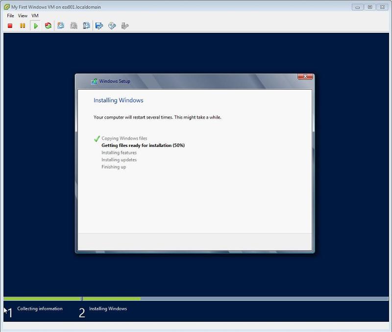 Windows 2012 Installation - Getting files ready for installation -50 percent complete