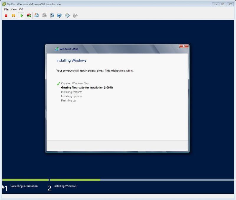 Windows 2012 Installation - Getting files ready for installation -100 percent complete