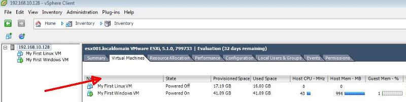 Virtual Machine Tab