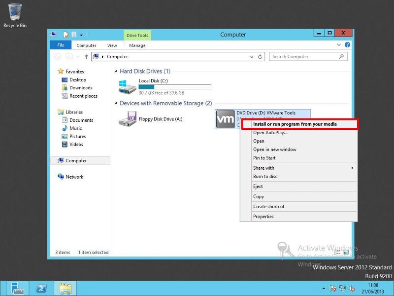 VMware Tools for Windows Installation Step 2 - Click CD-ROM drive