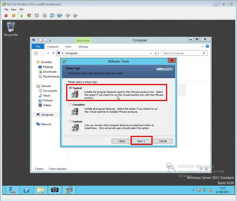 VMware Tools for Windows Installation Step 6 - VMware Tools Installation Select Typical
