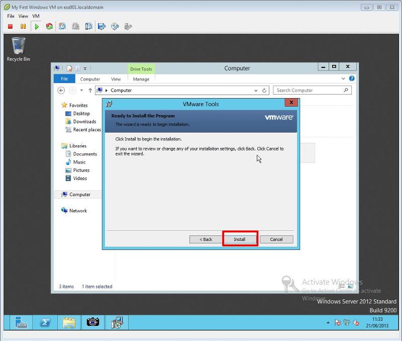 VMware Tools for Windows Installation Step 8 - VMware Tools Installation Click Install