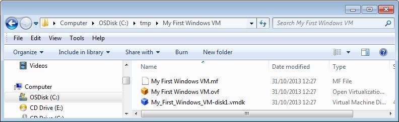 Contents of My First Windows VM folder