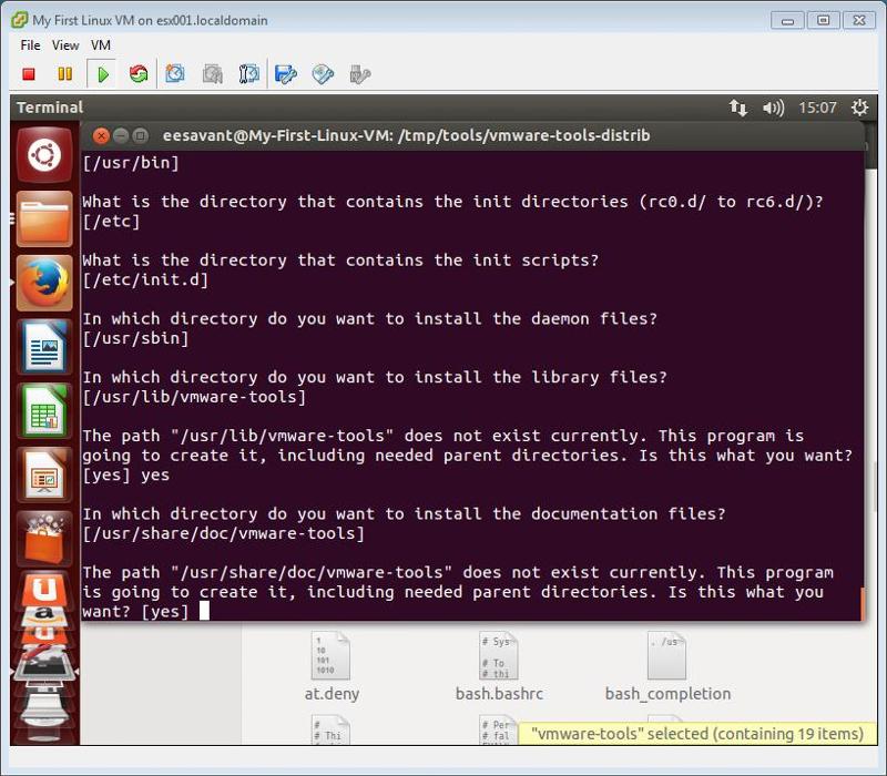 Hit enter at the /usr/share/doc/vmware-tools prompt, to create the folder.