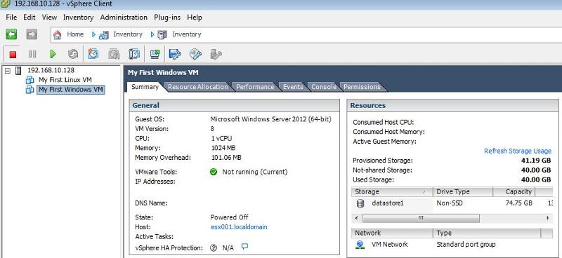 My First Windows VM selected
