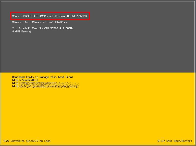 ESXi 5.1 Console Screen