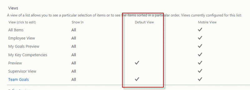 screenshot of view settings in a custom list