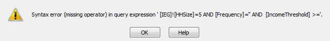Error message when running query