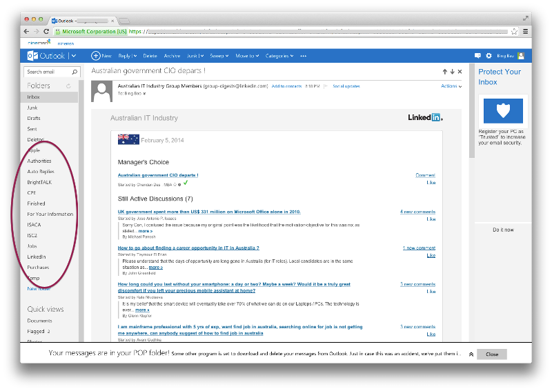 Web Interface of outlook.com
