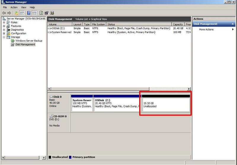 Disk Manager after Shrink Operation