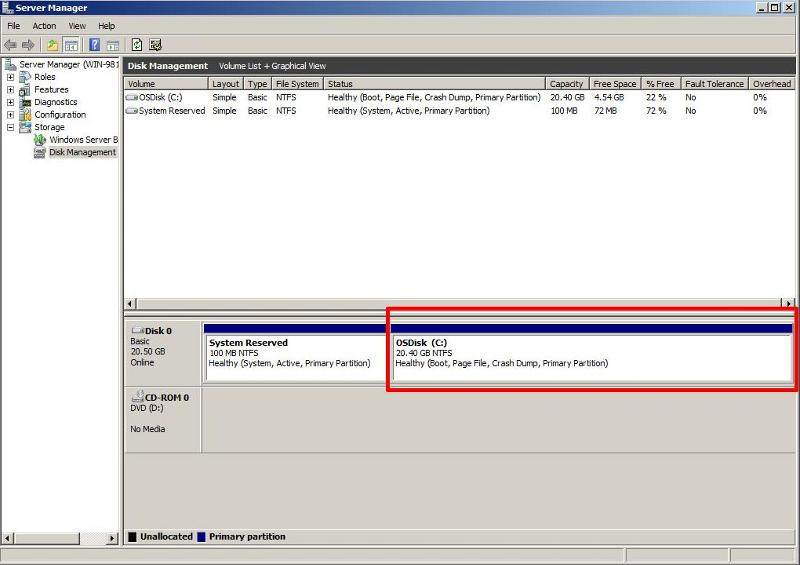 Size of virtual disk as viewed from Disk Management in the OS