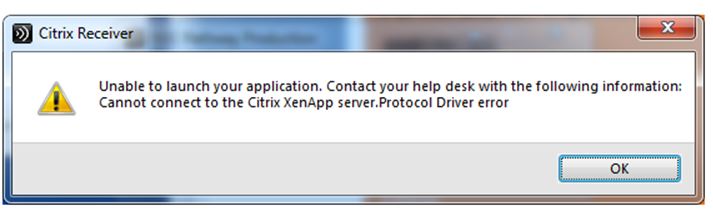 cannot connect to the citrix xenapp server