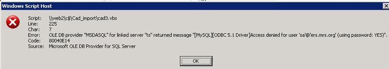 error rendered on vb script execution