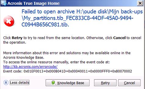 acronis true image failed to open data stream