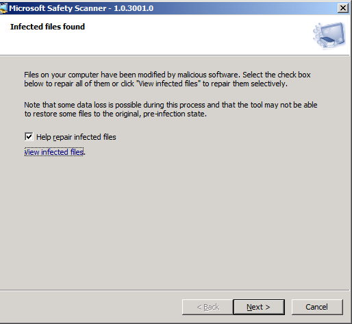 microsoft safety scanner infected files