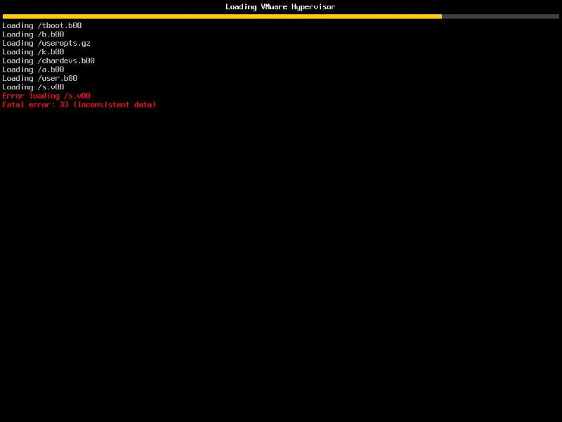 Error loading /s.v00 Fata error: 33 (Inconsistent data) in the VMware vSphere Hypervisor