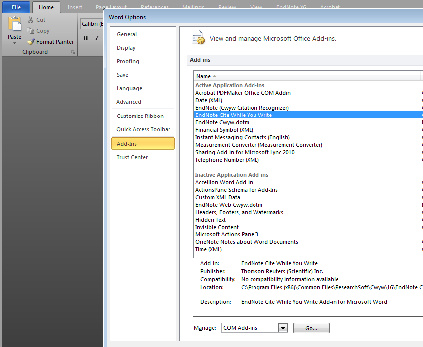 Solved Disable Active Application Addins in MS Word 2010 with VBS