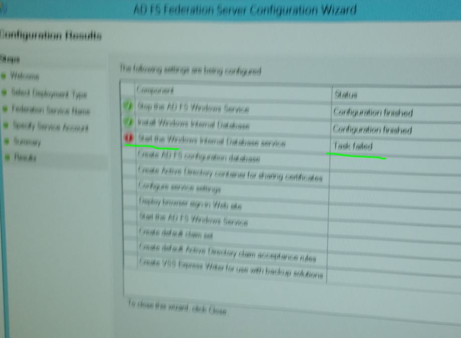 Solved error when trying to install AD FS federation server "fails