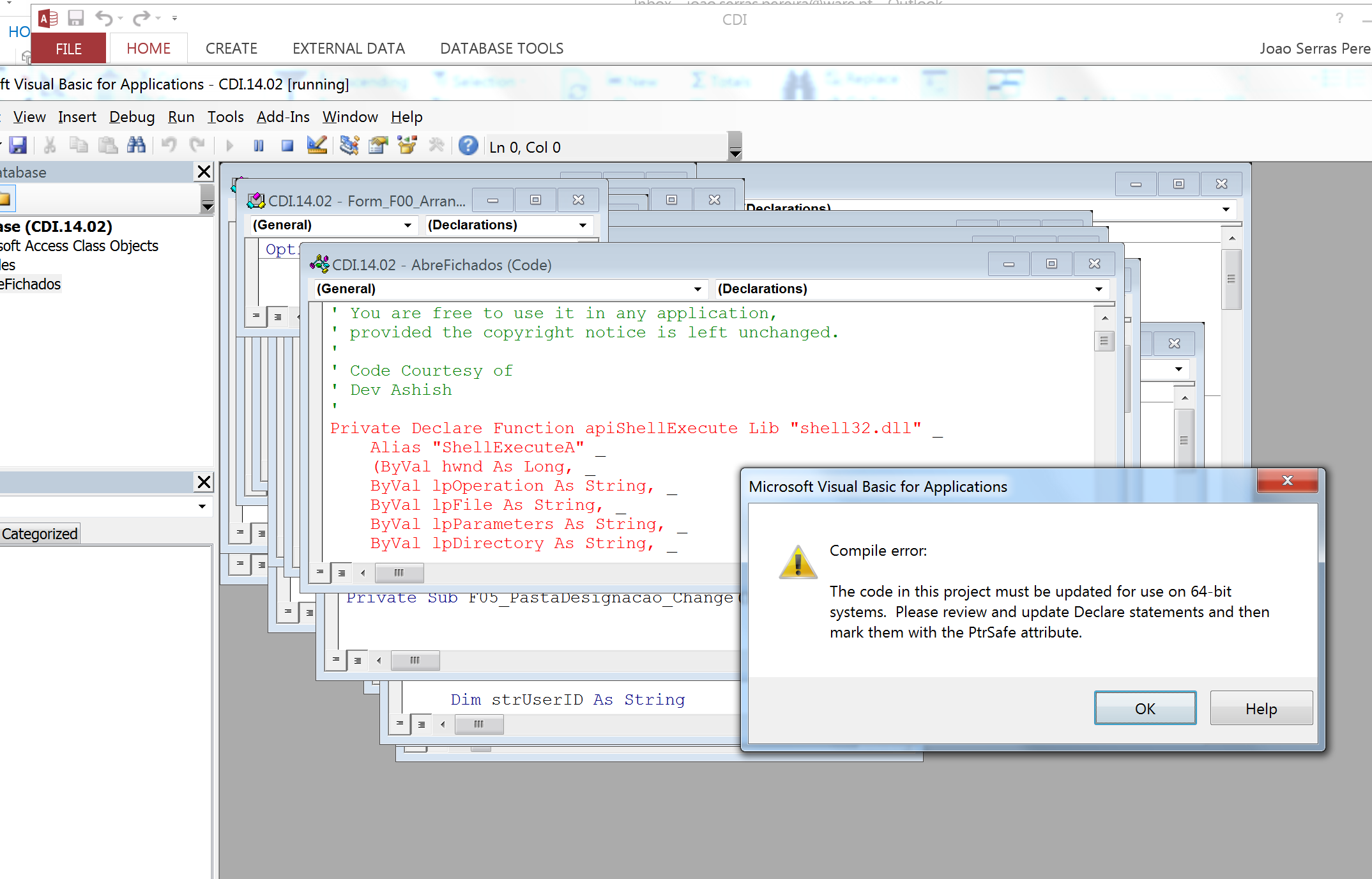 Solved ms/access 2013 VBA compile error PtrSafe attribute  Experts