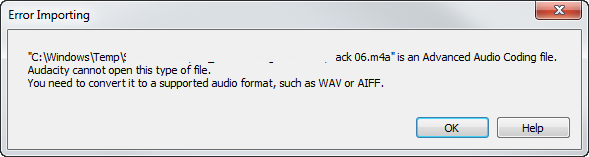 audacity attempted to use ffmpeg