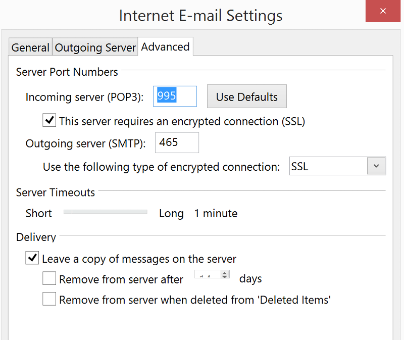 comcast outlook 2016 settings