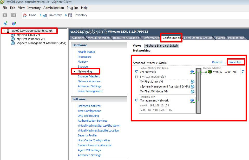 vmware esxi 6.7 network configuration