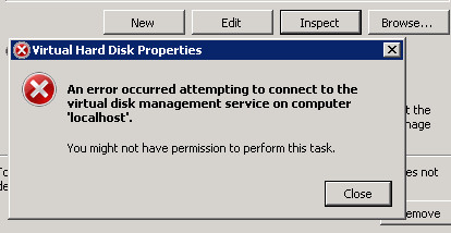 virtual disk manager the request failed
