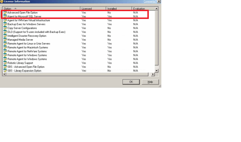 BackupExec License Information