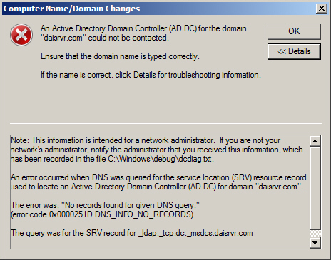 cannot join domain windows 7 dns error