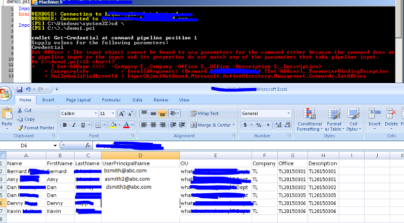 csv file and powershell output