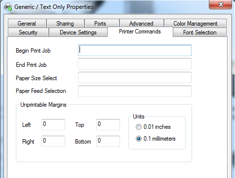 Generic Text Driver Printer Commands Ascii