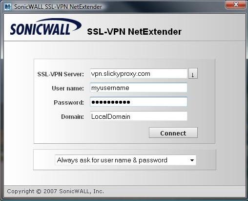 sonicwall netextender requires domain