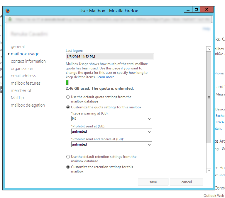 Solved Exchange 2013 mailbox full alert for unlimited mailbox