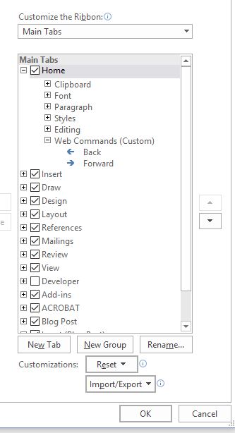 Solved: Word 2016 - Add web Forward/Back Buttons to Ribbon | Experts ...